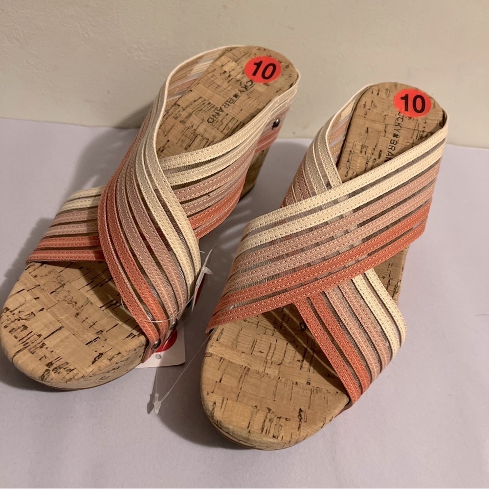 Lucky Brand Mykayla Cork Wedges Womens Size 10 Crisscross Platform Colorful NEW